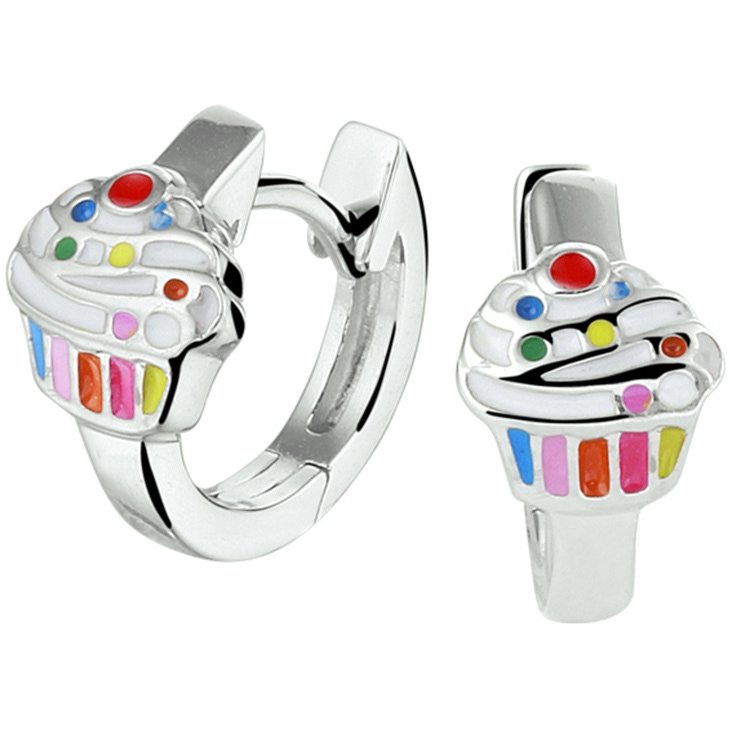 klapoorringen cupcake zilver gerhodineerd