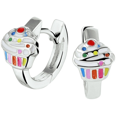 klapoorringen cupcake zilver gerhodineerd