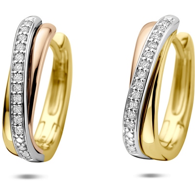 klapoorringen diamant 009ct 2x 0045ct h si 155 mm 14K tricolor goud