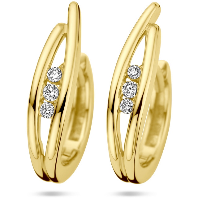 klapoorringen diamant 010ct 2x 005ct h si 14K geelgoud
