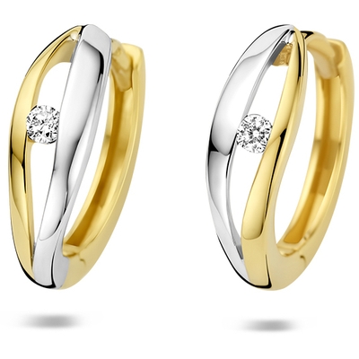 klapoorringen lab grown diamant 006ct 2x003ct f vs 14 mm 14K bicolor goud geelwit