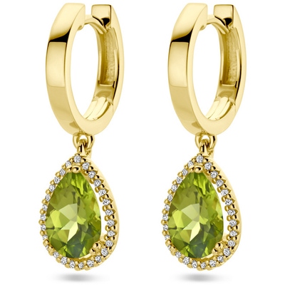 klapoorringen peridot en diamant 015ct 2x 0075ct h si halo 14K geelgoud