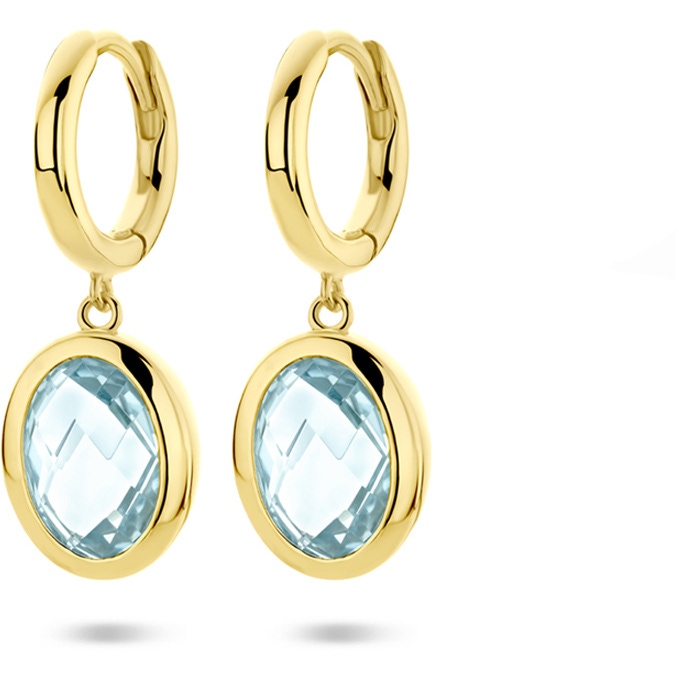 klapoorringen sky blue topaas 26 mm 1 micron zilver verguld geel