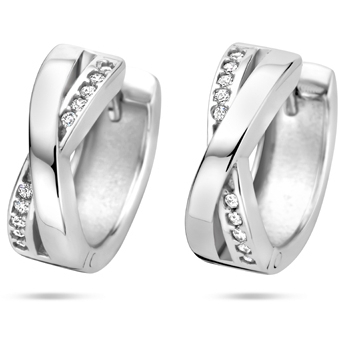 klapoorringen zirkonia 13 mm zilver gerhodineerd