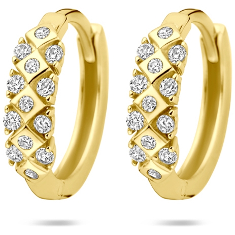 klapoorringen zirkonia 14 mm 14K geelgoud