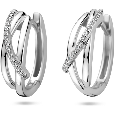 klapoorringen zirkonia 16 mm zilver gerhodineerd
