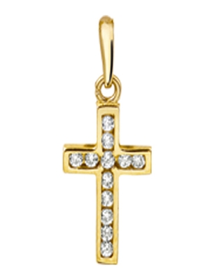 hanger kruis en zirkonia 14K geelgoud