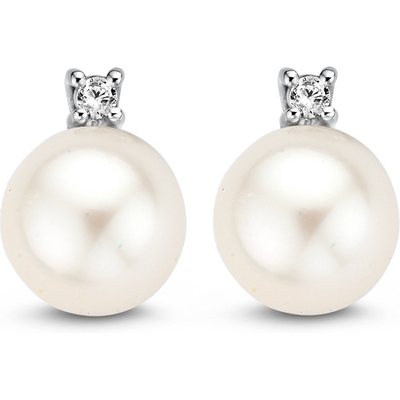 Excellent Jewelry OC216981 14 karaat witgouden oorstekers met parel en 0,05 ct diamant