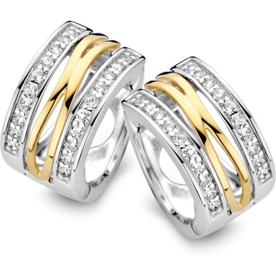 OF625210 Zilveren creolen met 14 karaat goud en zirkonia