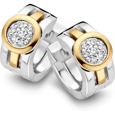 Excellent Jewelry OF625959 Zilveren creolen met 14 karaat goud en zirkonia 9 mm