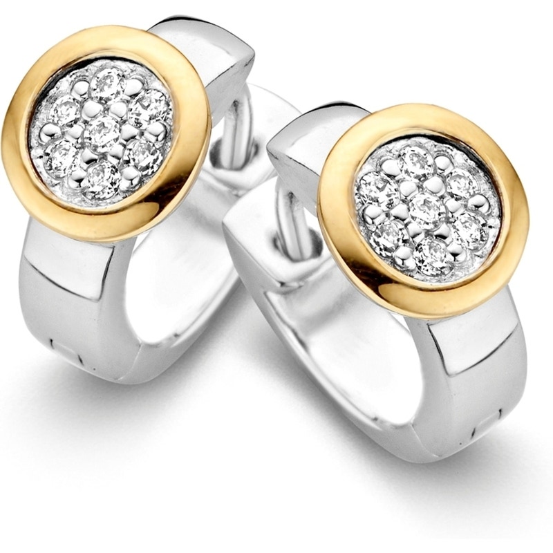 Excellent Jewelry OF625961 Zilver met 14 karaat gouden klapcreolen met zirkonia