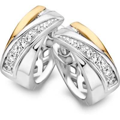 OF626068 Zilveren creolen met 14 karaat goud en zirkonia 10 mm