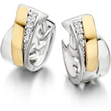 OF626069 Zilveren creolen met 14 karaat goud en zirkonia 10 mm