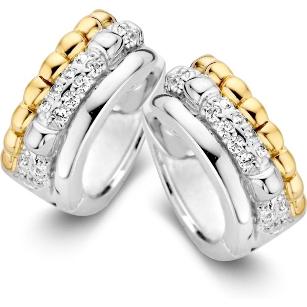 Excellent Jewelry OF626257 Zilver met 14 karaat gouden klapcreolen zirkonia 9 mm