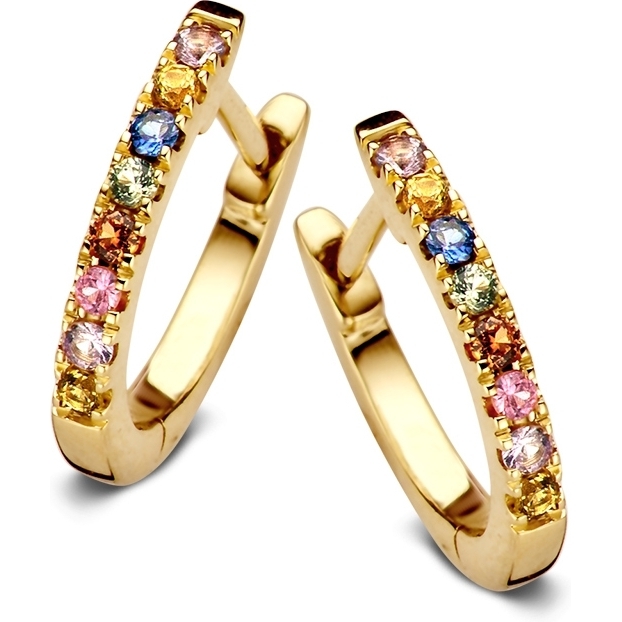 Excellent Jewelry OG137119 14 karaat gouden klapcreolen met saffier 12 mm