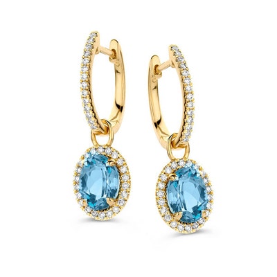 OG138199 14k gouden oorringen met hanger topaas en 040 ct diamant