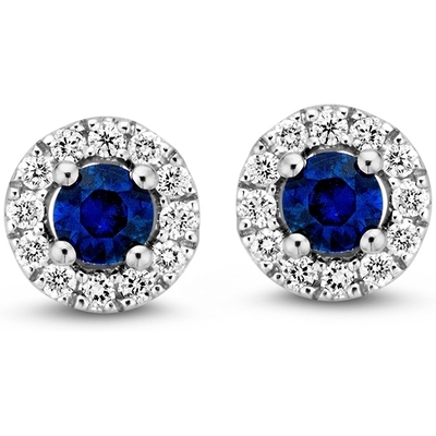 OG215438 14 karaat witgouden oorknopjes met saffier en 014 ct diamant