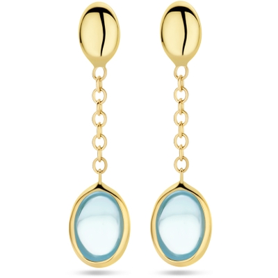 oorhangers blauw topaas 26 mm 14K geelgoud