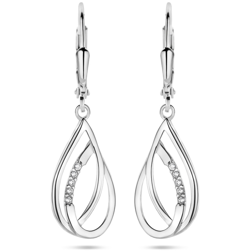 Oorhangers druppel zirkonia brisur haak 34 mm zilver gerhodineerd