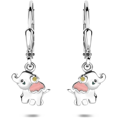 oorhangers emaille olifant zirkonia brisur haak 23 mm zilver gerhodineerd