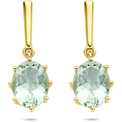 oorhangers groen amethist 20 mm 14K geelgoud