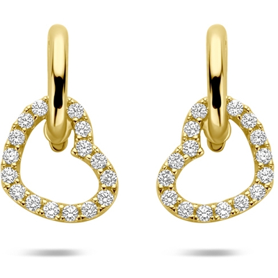 oorhangers hartje zirkonia 12 mm 14K geelgoud