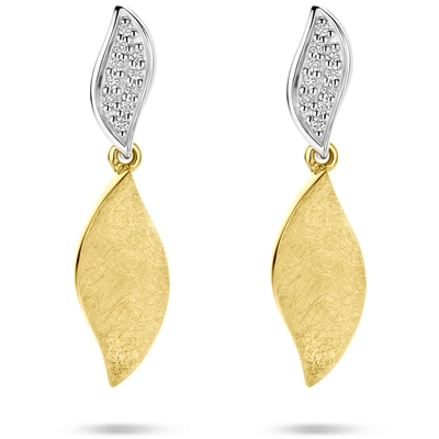 oorhangers polimat diamant 006ct 2x 003ct h si 24 mm 14K bicolor goud geelwit