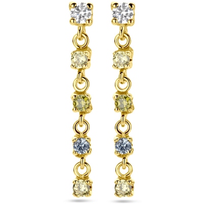oorhangers wit geel en groen zirkonia en synth aquamarijn 22 mm 14K geelgoud
