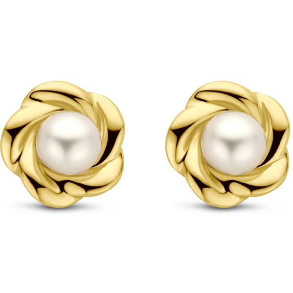 oorknoppen bloem parel 6 mm 14K geelgoud