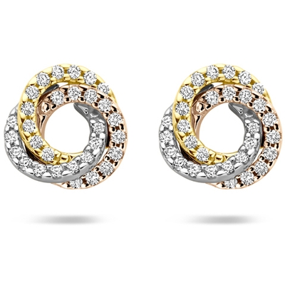oorknoppen diamant 019ct 2x 0095ct h si 8 mm 14K tricolor goud