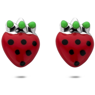 oorknoppen emaille aardbei 65 mm zilver gerhodineerd