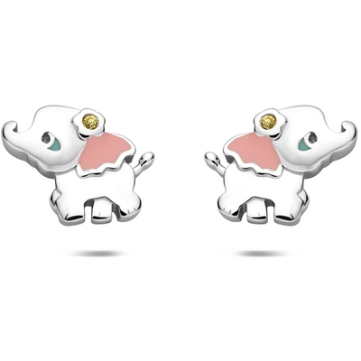 oorknoppen emaille olifant zirkonia 75 mm zilver gerhodineerd