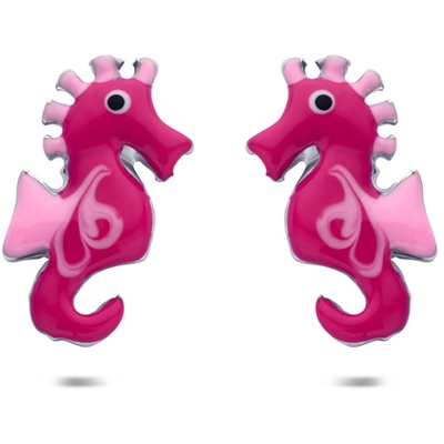 oorknoppen emaille zeepaardje 105 mm zilver gerhodineerd