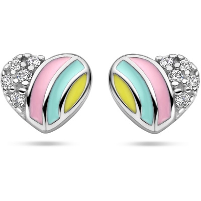 oorknoppen hart en zirkonia zilver gerhodineerd