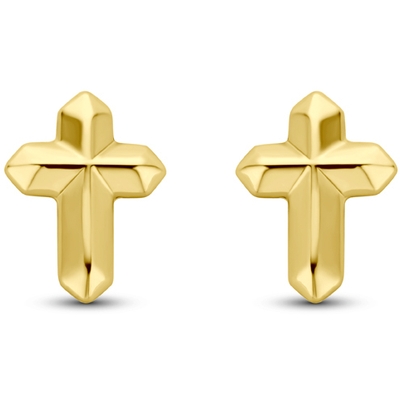 oorknoppen kruis 6 mm 14K geelgoud