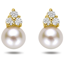 oorknoppen parel zirkonia 7 mm 14K geelgoud