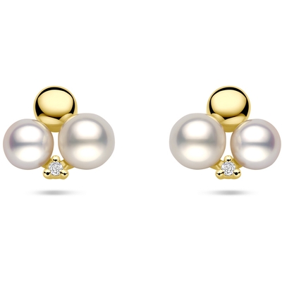 oorknoppen parels en diamant 002ct 2x 001ct h si 9 mm 14K geelgoud