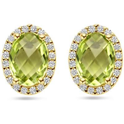 oorknoppen peridot en diamant 013ct 2x 0065ct h si 14K geelgoud