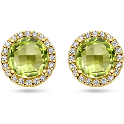 oorknoppen peridot en diamant 013ct 2x 0065ct h si 14K geelgoud