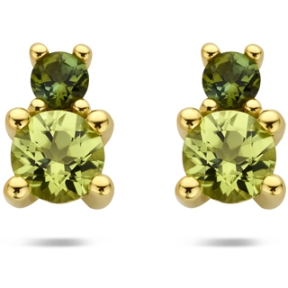 oorknoppen peridot en groen toermalijn 75 mm 14K geelgoud