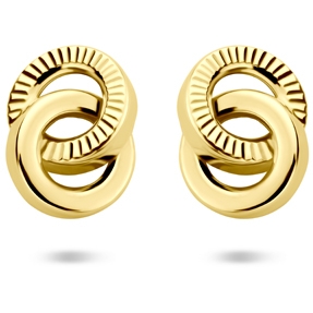 oorknoppen poligediamanteerd 6 mm 14K geelgoud