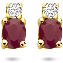 oorknoppen robijn en zirkonia 6 mm 14K geelgoud