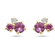 oorknoppen roze saffier en diamant 003ct 2x 0015ct si 14K geelgoud