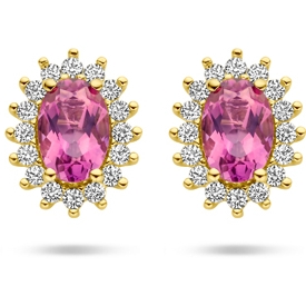 oorknoppen roze topaas en zirkonia 95 mm 14K geelgoud