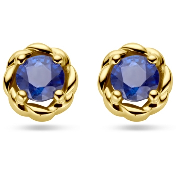 oorknoppen saffier 14K geelgoud
