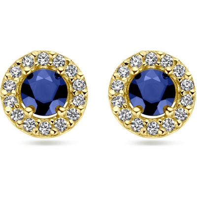 oorknoppen saffier en zirkonia 14K geelgoud