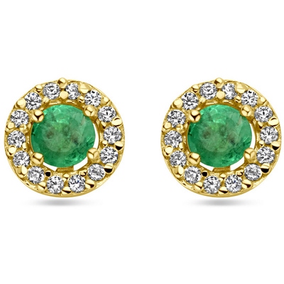 oorknoppen smaragd en zirkonia 14K geelgoud