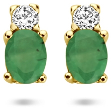oorknoppen smaragd en zirkonia 6 mm 14K geelgoud