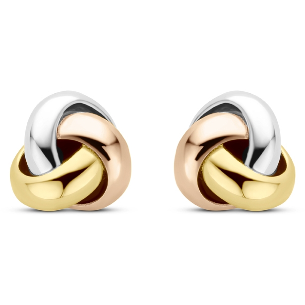 oorknoppen tricolor knoop 5 mm 14K tricolor goud