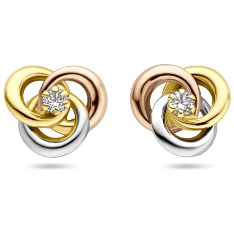 oorknoppen zirkonia 7 mm 14K tricolor goud